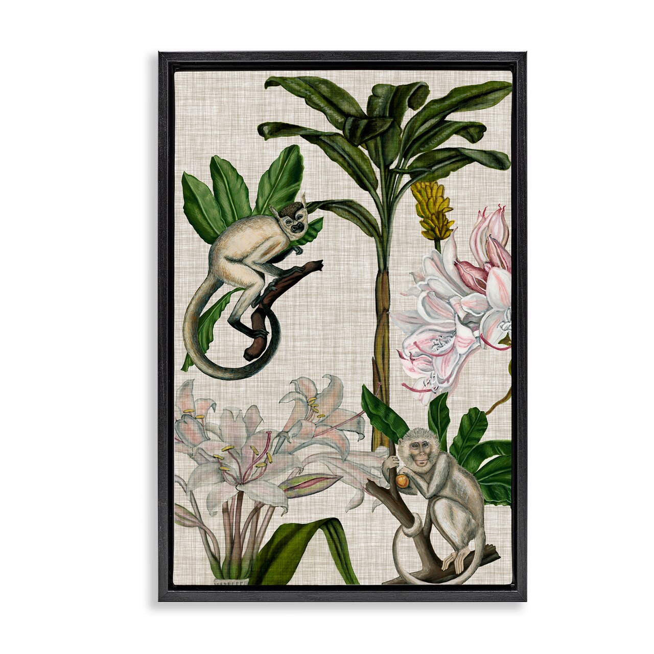 Stupell Industries Vintage Monkey & Plants Framed Floater Canvas Wall Art Design by Vision Studio